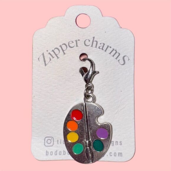 Artist Paint Palette Zipper Charm Antique Silver Plated Zinc Alloy Lobster Clasp - Picture 5 of 7